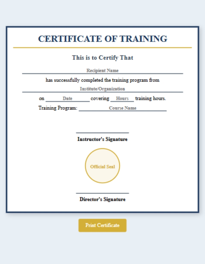 Digital Training Certificate Generator